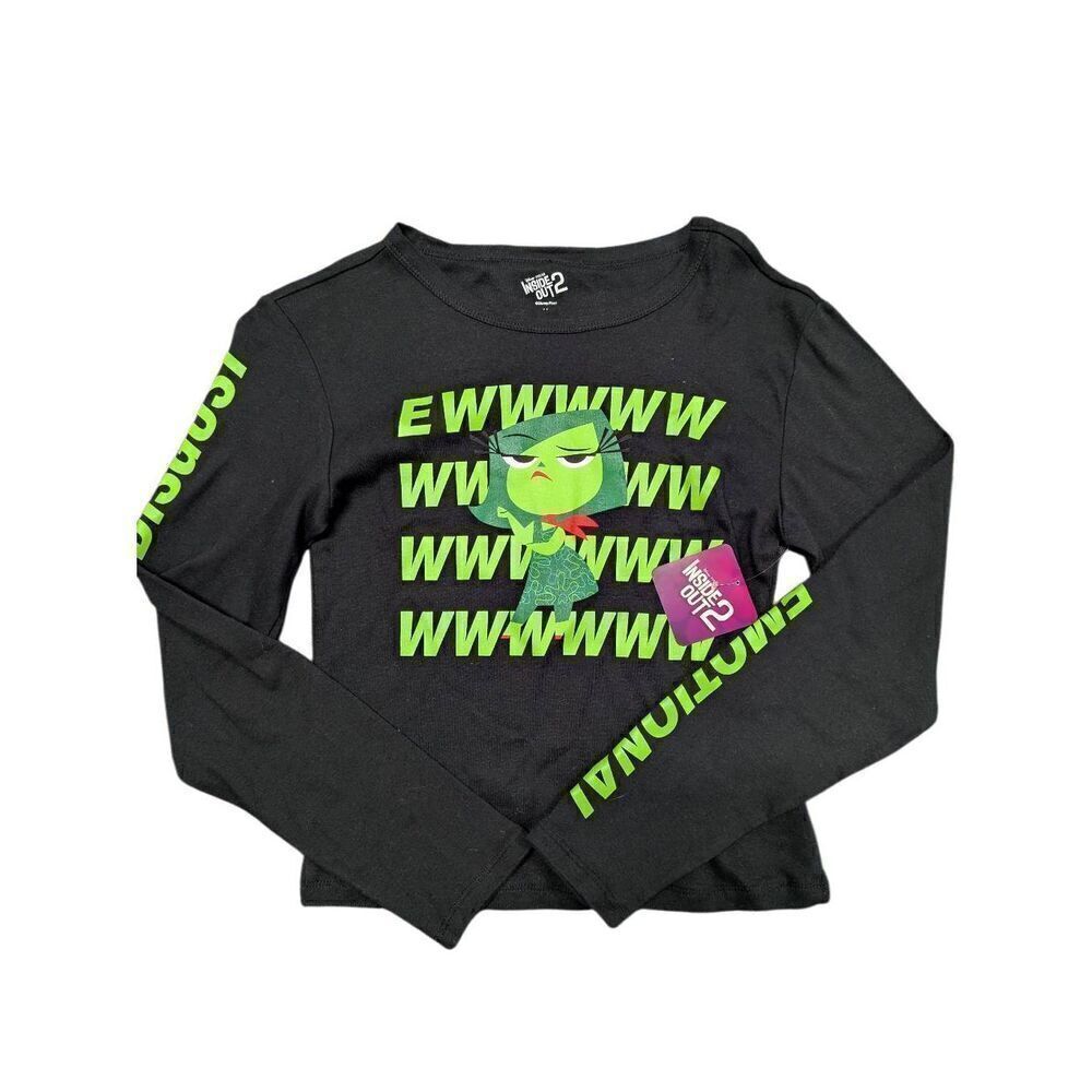 Disney Pixar Inside Out Disgust Ewww Retro Text Stack Long Sleeves T-shirt Junio